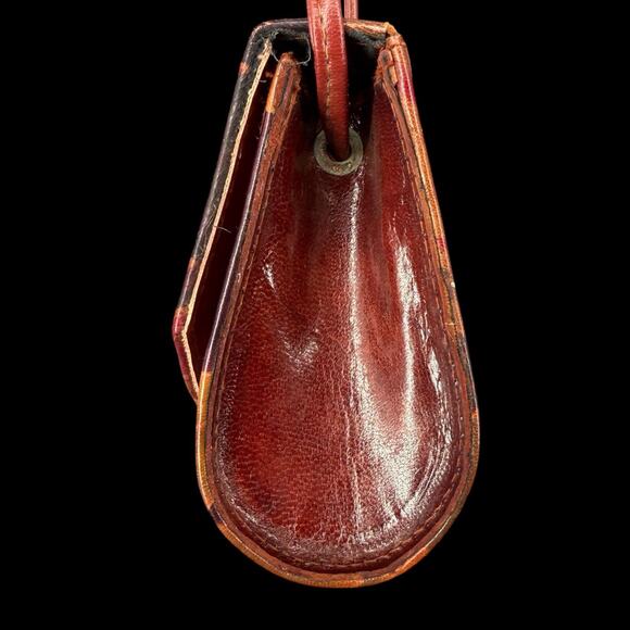 Vtg Leather Crossbody Bag Mirror Hand Painted Animals Floral Artsy Boho - Picture 11 of 13